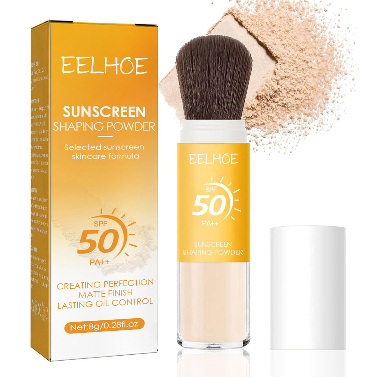 Mineral Sunscreen Powder,SPF 50 PA++ Setting Powder,Concealer Long Lasting Oil Control Sun Protection Brush Face Powder for All Skin,Lightweight Matte Sunscreen Setting Powder with Brush
