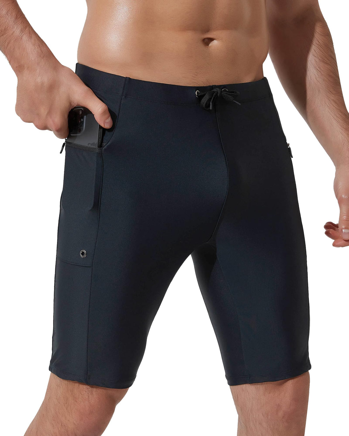 Arcweg Men's Swim Jammers Athletic Swimsuit Durable Training Racing Competition Swimwear with Zipper Pocket Black