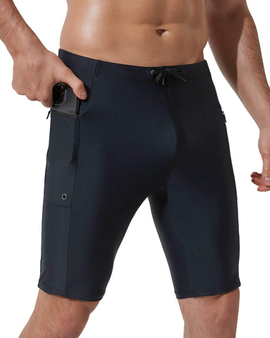 Arcweg Men's Swim Jammers Athletic Swimsuit Durable Training Racing Competition Swimwear with Zipper Pocket Black