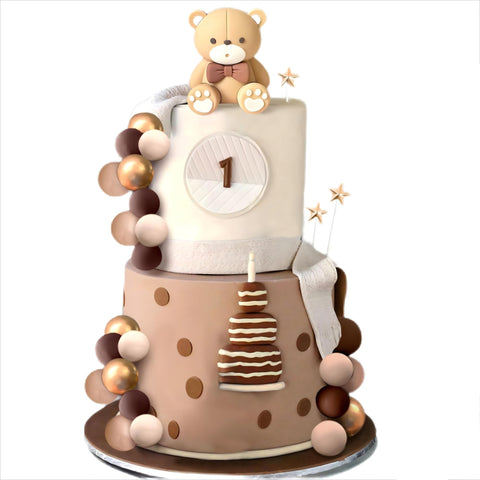 JeVenis Brown Bear Cake Decoration Beige Brown Balls Cake Topper Boho Bears Cake Decoration Baby Shower Birthday Cake Decoration