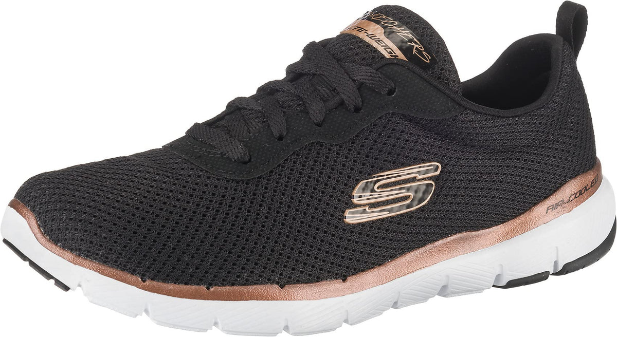 Skechers Women's Flex Appeal 3.0 First Insight Trainers, Black Mesh Rose Gold Trim, 5 UK