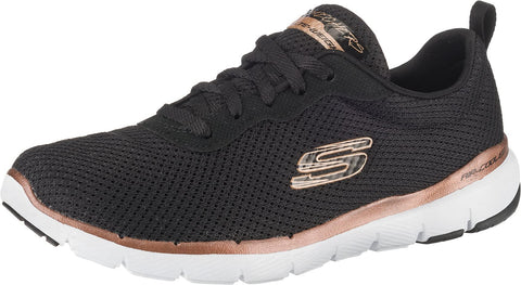 Skechers Women's Flex Appeal 3.0 First Insight Trainers, Black Mesh Rose Gold Trim, 5 UK