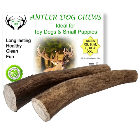 ARTISAN GIFT CO Naturally Shed 100% Natural Premium Deer Antler Chew for Dogs (XS - 2 Units)