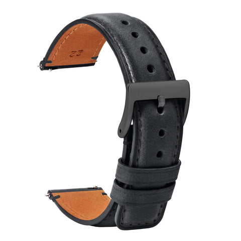 TStrap Leather Watch Band 22mm - Soft Black Quick Release Watch Strap Replacement - Square Tail Smart Watch Bands for Men Women - Menâ€™s Watch Bracelet Black Clasp Buckle - 18mm 20mm 22mm