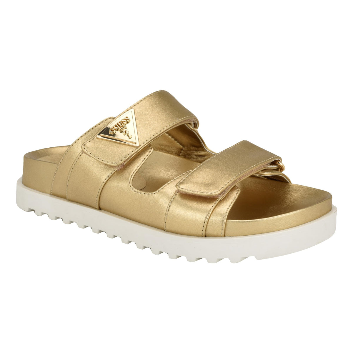 Guess Women's FABULA Flat Sandal, Gold 710, 6