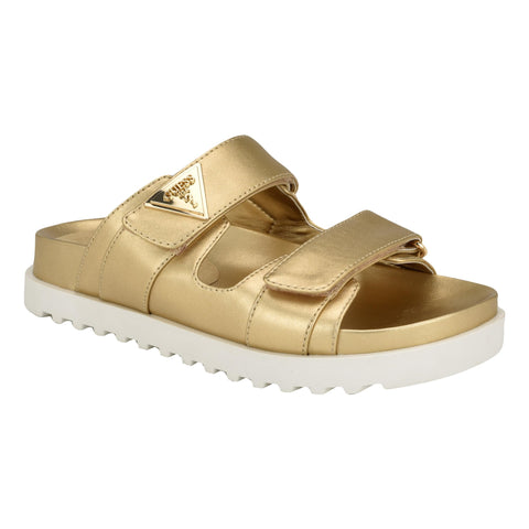 Guess Women's FABULA Flat Sandal, Gold 710, 6