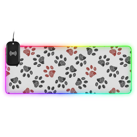 Doodle Paw Wireless Charging Mouse Pad for Mobile Phone Extra Large Gaming Mousepad with 13 Lighting Modes Extended Desk Mat for Office Home Gaming MacBook PC Laptop Desk