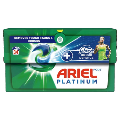ARIEL Platinum Washing Pods Laundry Detergent, Remove Tough Stains and Odour With Touch of Febreze - 34 Washes