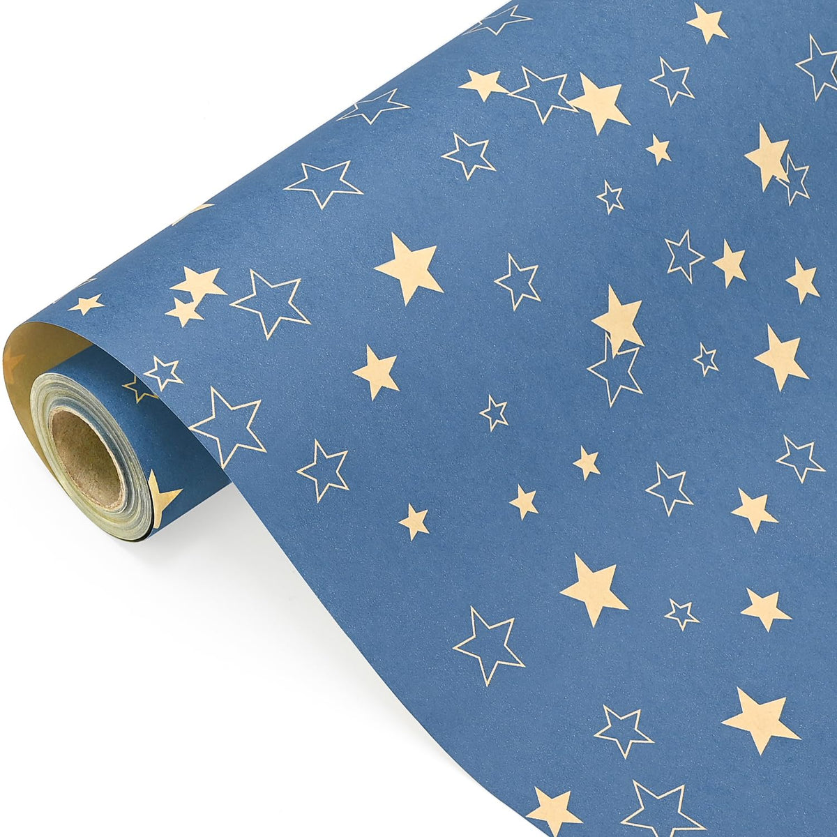 Huge 70cm *15m Blue Kraft Paper Roll With Star,Topeedy Recycle Blue Birthday Gift Wrapping Paper, Supply for Xmas Wedding Festival Present Decorations