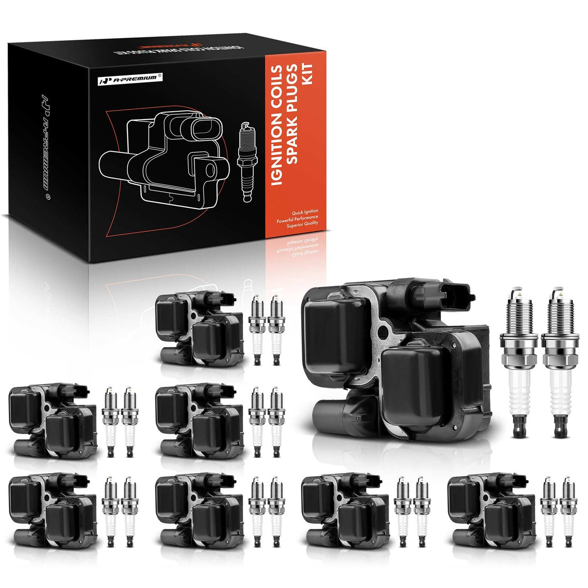 A-Premium Set of 8 Ignition Coil Pack and Iridium Spark Plugs Compatible with Mercedes-Benz E500 S430 CL500 CLK500 S500 SL500 R500 CLK430 CLS500 G500 G55 AMG