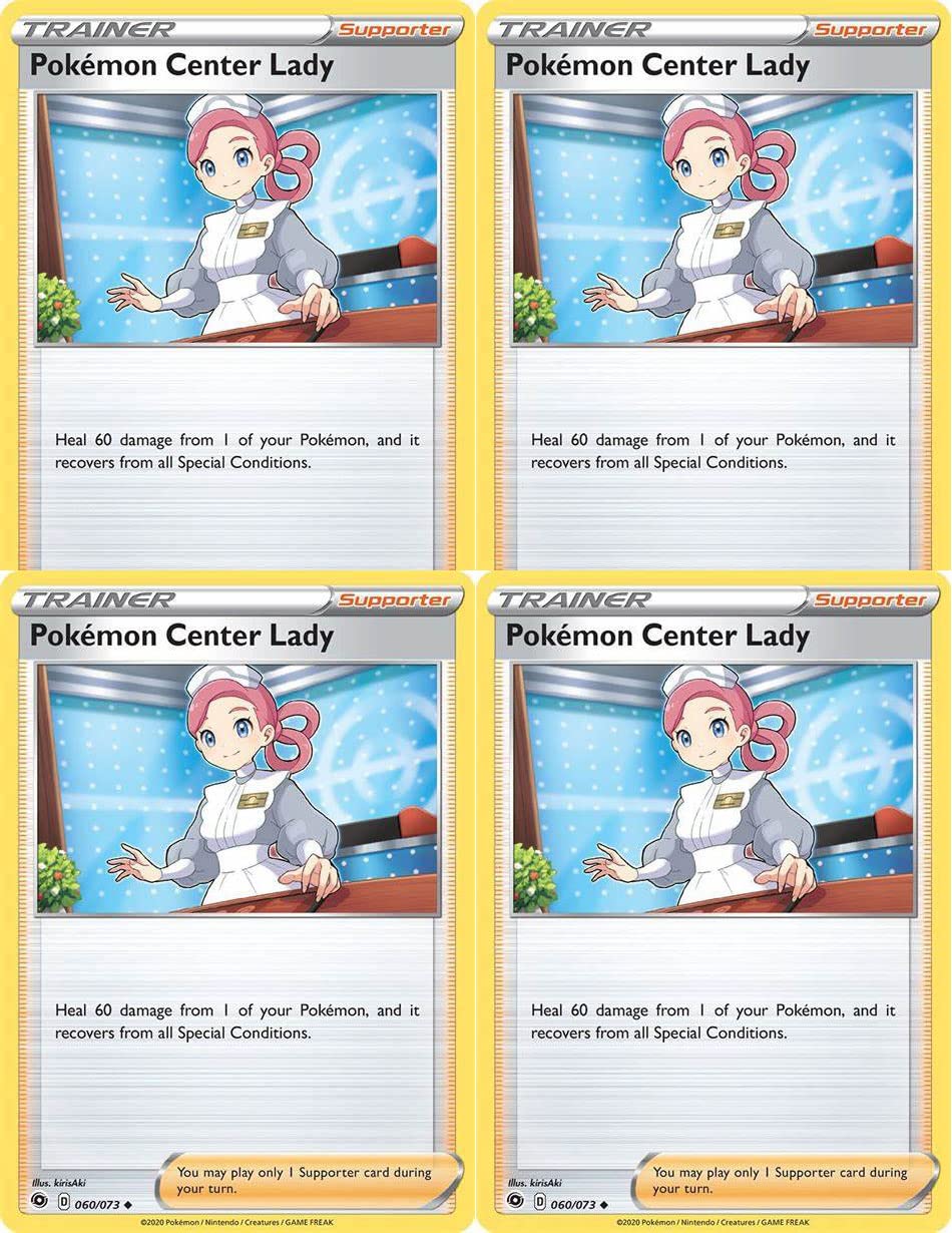 Pokemon Center Lady 060/073 - Champion's Path - Pokemon Trainer Card Lot - Playset x4
