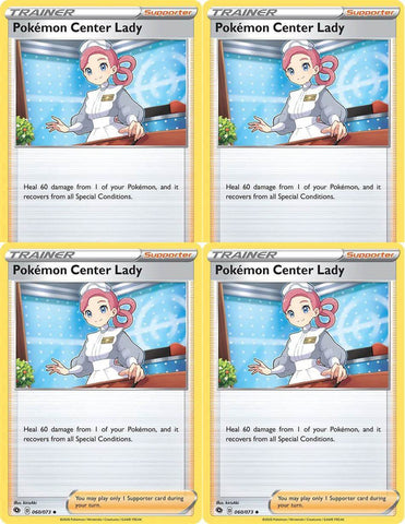 Pokemon Center Lady 060/073 - Champion's Path - Pokemon Trainer Card Lot - Playset x4