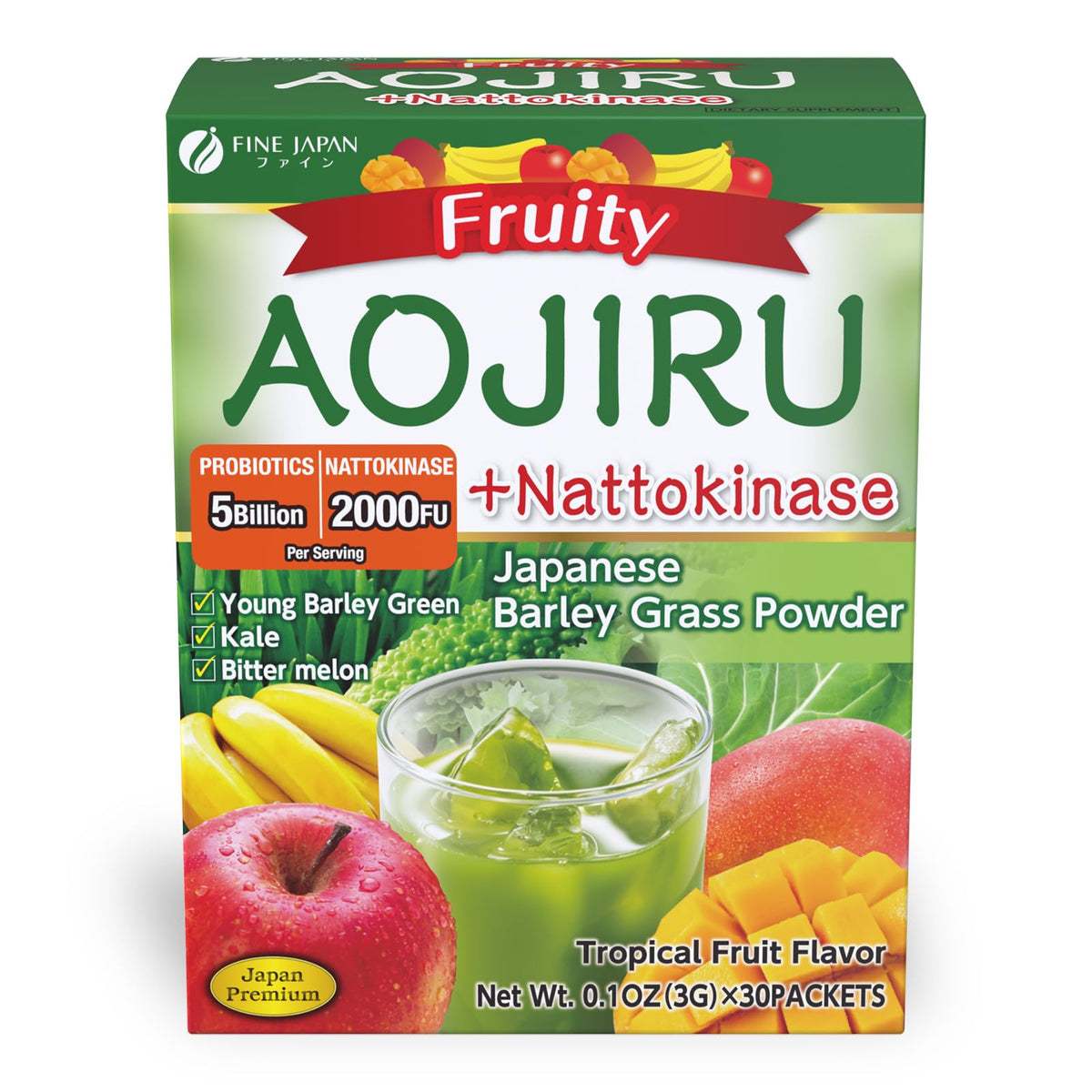 FIEN Japan Japanese Green Aojiru with Fruits and Natto Kinase (154 g / 30 Packets)