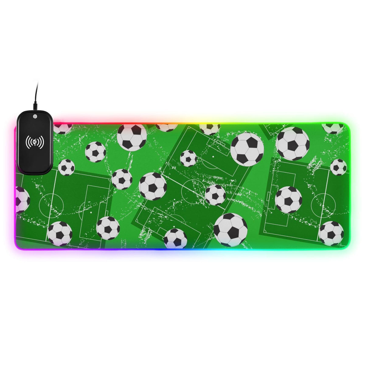 Grunge Football Soccer Wireless Charging Mouse Pad for Mobile Phone Extra Large Gaming Mousepad with 13 Lighting Modes Extended Desk Mat for Gaming MacBook PC Laptop Desk Office Home