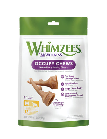 WHIMZEES by Wellness Occupy Antler Natural Dental Chews for Dogs, Long Lasting Treats, Grain-Free, Freshens Breath, Medium Breed, 12 count