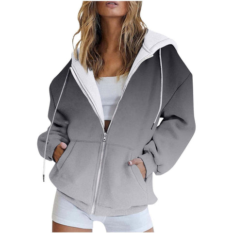 oiangi Hoodies for Women Teen Girls Fall Long Sleeve Jacket Cute Drawstring Zip up Hoodie Oversized Y2k Sweatshirts Pockets