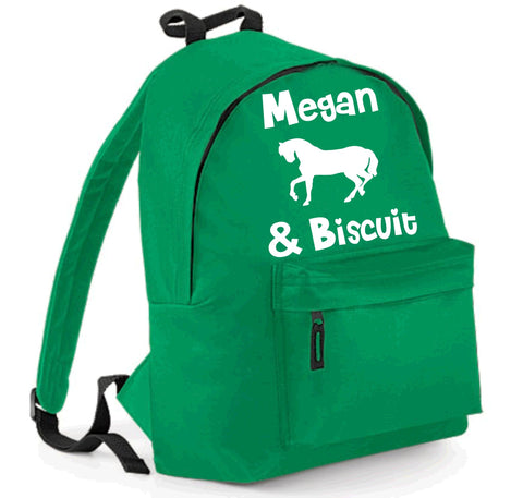 Edward Sinclair | Personalised | Kelly green School backpack with Name of Horse and Rider