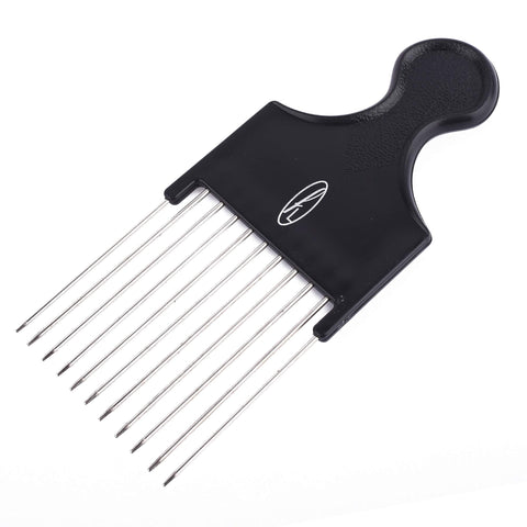 Fine Lines Afro Pick Comb - Metal Teeth for Curly Hair - Heat & Impact Resistant Afro Hair Combs - Antistatic Afro Hair Comb - Afro Metal Comb for Curly Hair - Thick Black Plastic and Antistatic Comb