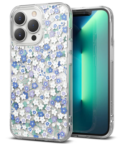 Ringke Fusion Design Compatible with iPhone 13 Pro Case, Transparent Hard Back with Floral Girls Women Design Panel Shockproof TPU Bumper Phone Cover - Wild Flowers