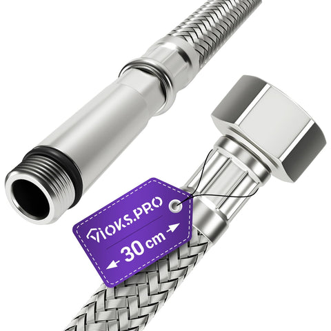 Vioks.pro Flexible Hose 1/2 Inch (19.3 mm) Nut x M10 30 cm, Flexible Tap Connector Hose Fitting Sink Bathroom & Tap Extension Kitchen