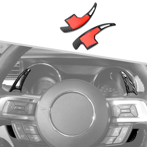 Jimen Compatible with Ford Mustang 2015-2023, 1 Pair Steering Wheel Paddle Shifter Cover Trim (Carbon Fiber)