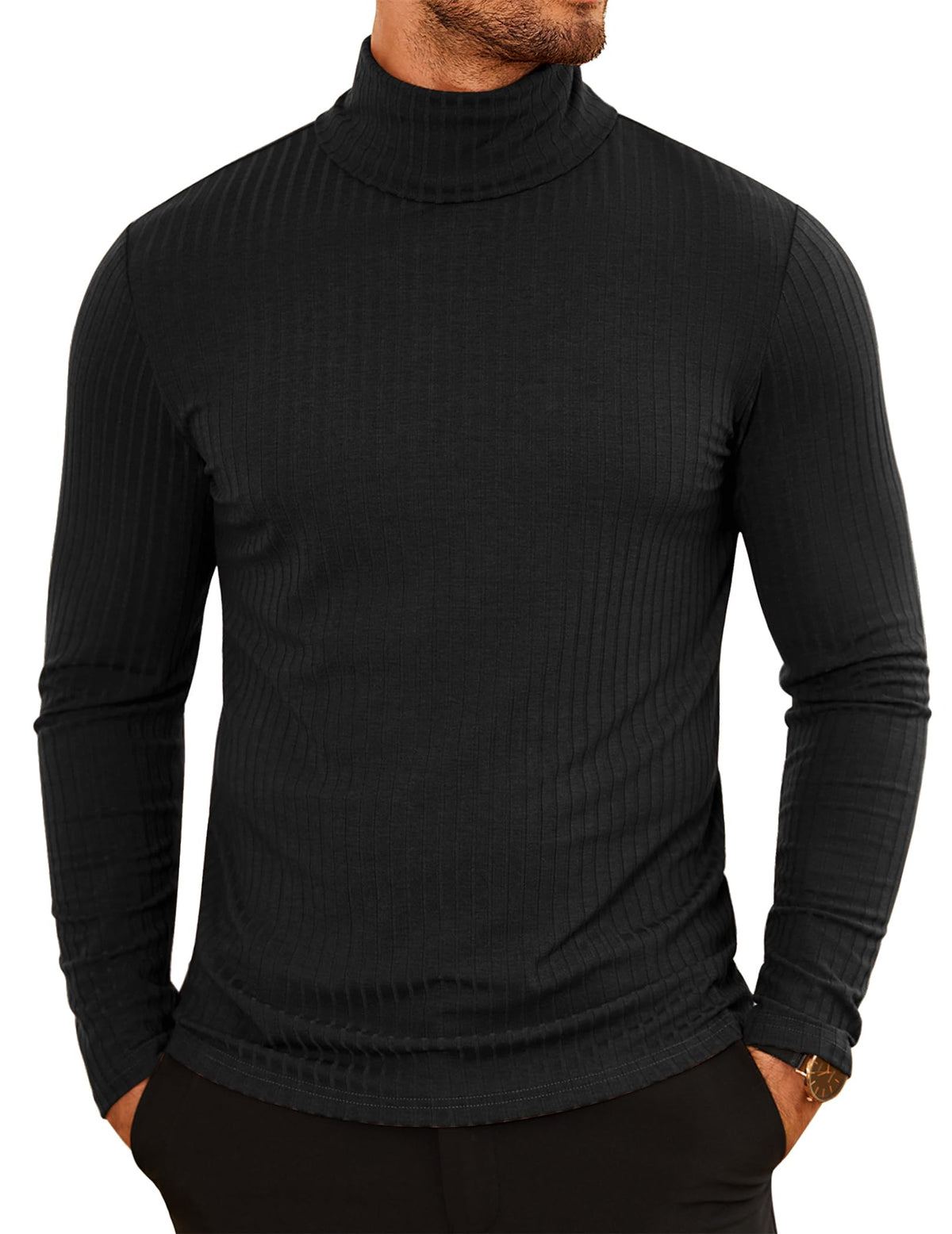 COOFANDY Men's Black Turtleneck Sweater Slim Fit Basic Knitted Sweater