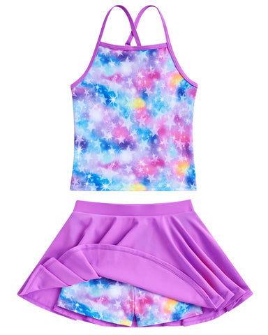 Girl Swimsuit Size 9 10 Tankini Adjustable Bathing Suit Hawaii Swimwear Quick Dry Stars