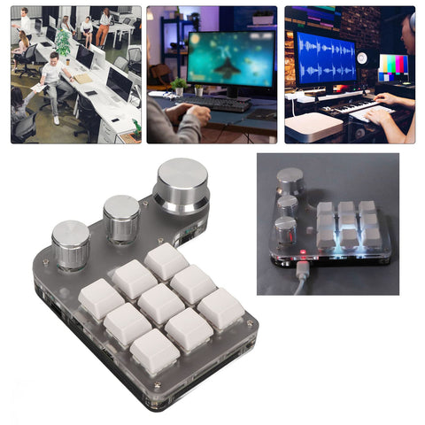 Yoidesu 9 Keys One Handed Mechanical Gaming Keyboard, Mini Keypad Programmable Macro Keyboard with 3 Knobs, USB Shortcut Multifunction Keyboard for PC Computer Gaming (White)