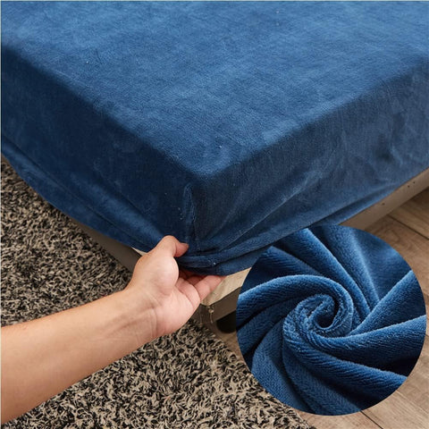 Highdi Fitted Sheet Single Velvet, Blue Bed Sheets 30cm Deep Pocket Warm Winter Bedding Fitted Sheet Soft Teddy Fleece Sheets Anti Wrinkle(90X200X30cm)