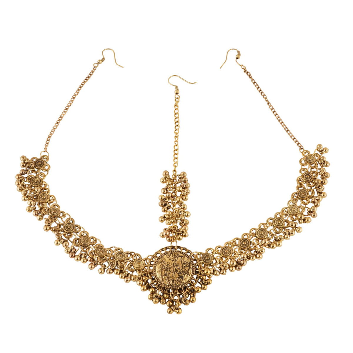 Jwellmart Indian Oxidized Jewelry Antique Boho Bohemian Retro Vintage Maang Tikka Tika Matha Patti Head Chain for Women (Gold)