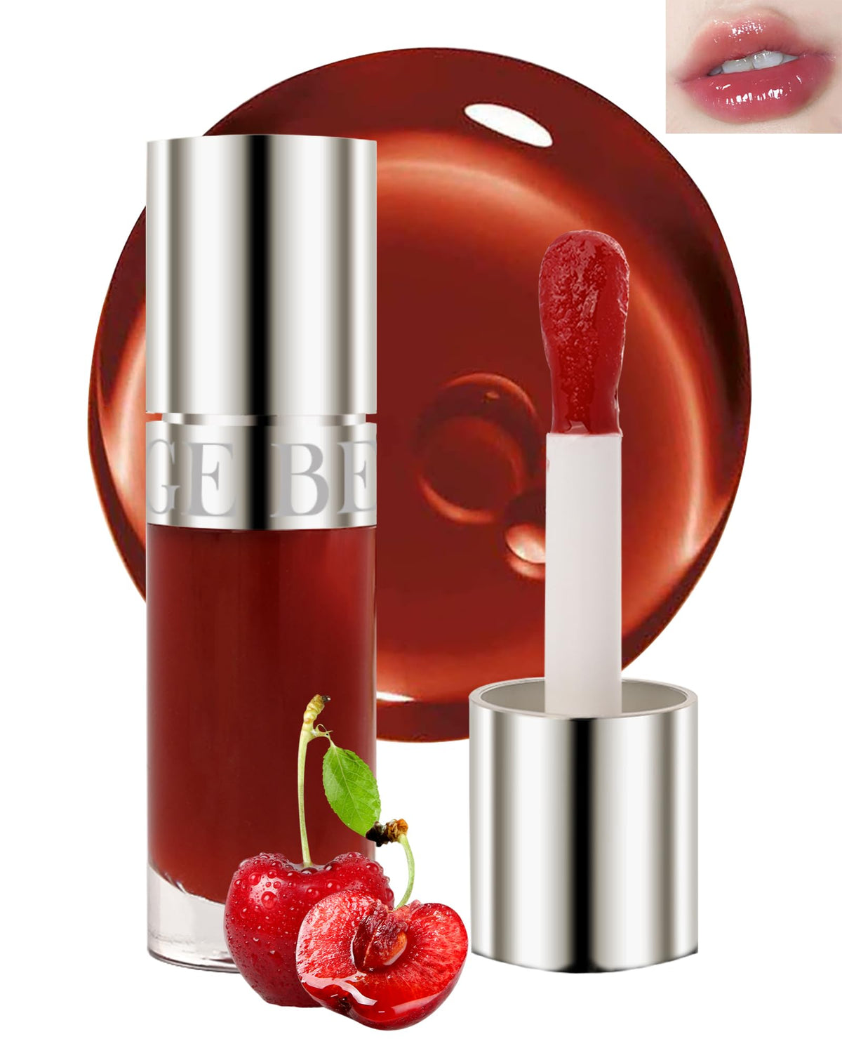 Hydrating Lip Glow Reviver Oil, Shine Comforts Plumping Lip Oil Gloss, Moisturizing Tinted Red Lip Gloss Non-Sticky Long-Lasting Fruit Flavored Lip Stain Oil, Lipgloss for Women Dry Lips Care(Cherry)