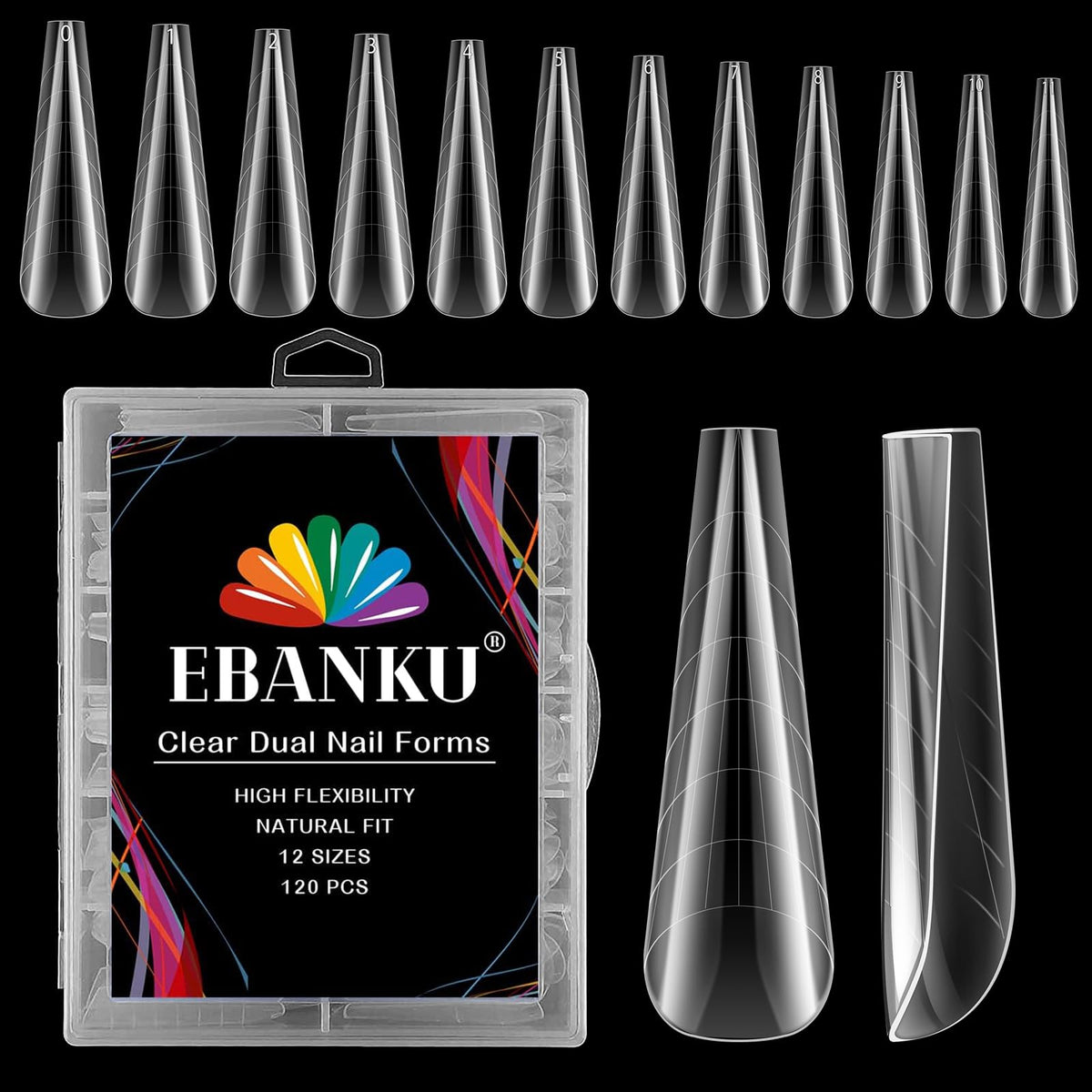 EBANKU 120 PCS Clear Dual Nail Forms System Flat Coffin Nail Mold Tips Acrylic Stiletto Nail Extension Tools for Nail Art Salon Nails Design
