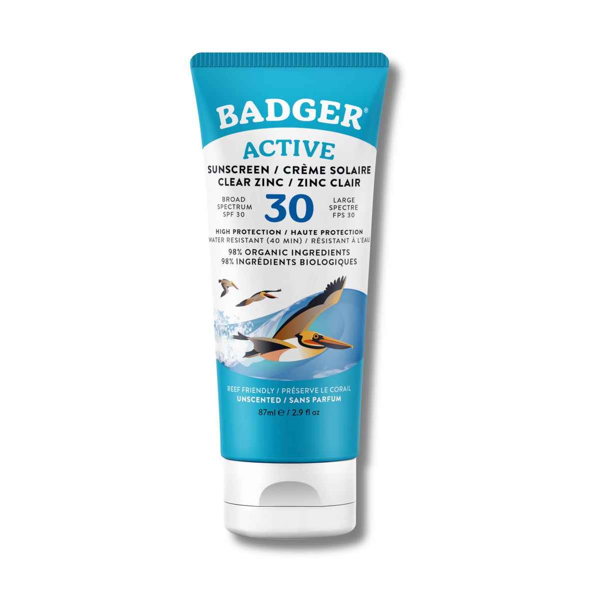 Badger Active Mineral Sunscreen SPF 30 | Broad-spectrum & Water Resistant | Moisturises & Protects Skin (87 ml)