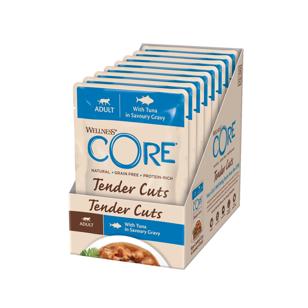 Wellness CORE Tender Cuts, Wet Cat Food, Cat Food Wet with Tender Pieces in Sauce, Grain Free, High Meat Content, Tuna, 24 x 85 g