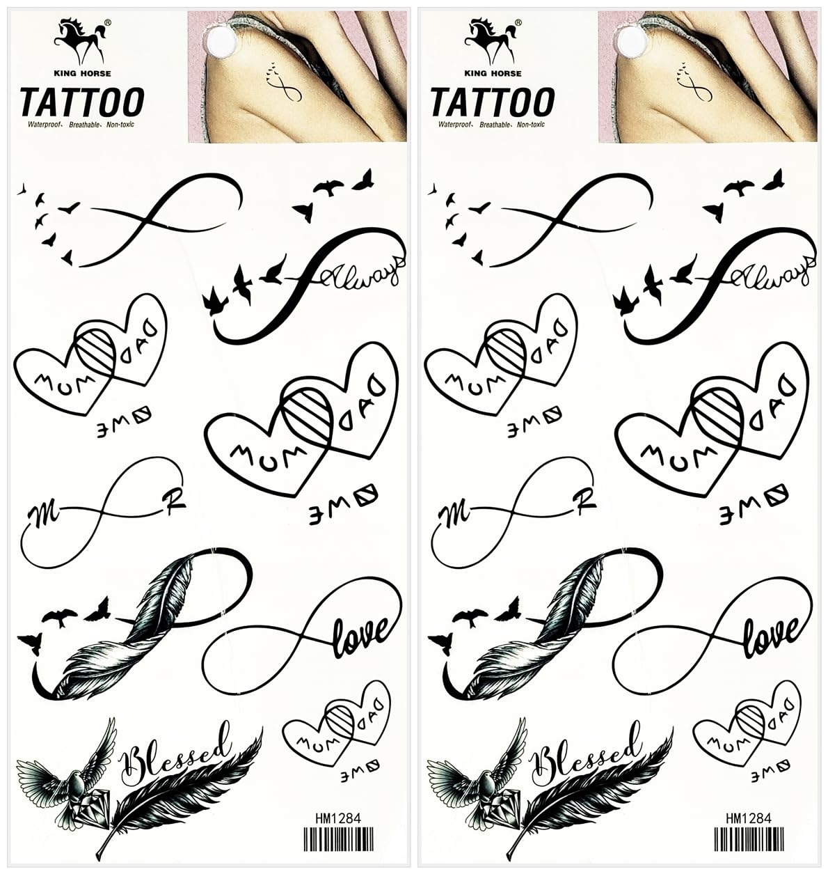 Black Infinity Birds Temporary Tattoo Sticker Decal Festival Sexy Body Paint Realistic Fake Waterproof Tattoos for Man Women (Pack 2 PCS.)