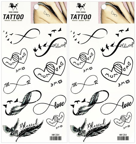 Black Infinity Birds Temporary Tattoo Sticker Decal Festival Sexy Body Paint Realistic Fake Waterproof Tattoos for Man Women (Pack 2 PCS.)