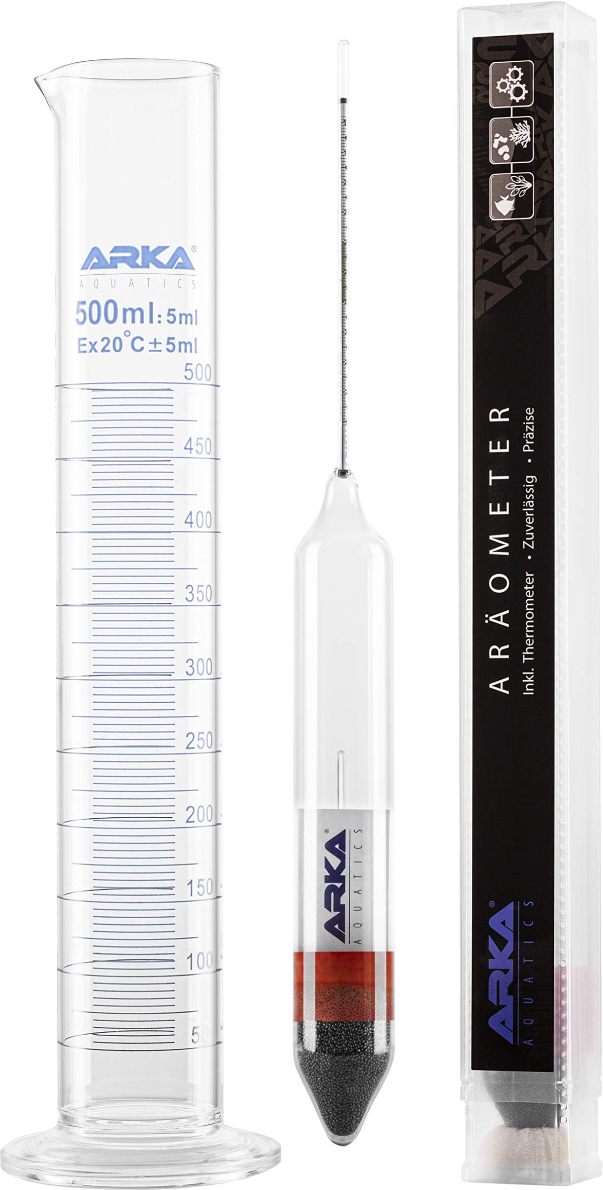 ARKA Aquatics 9138 ArÃ¤ometer Set - Density Meter with Thermometer and Measuring Cylinder - For Any Sea Water Aquarium, Safe and Easy to Use Also Suitable for Laboratory Use, One Size