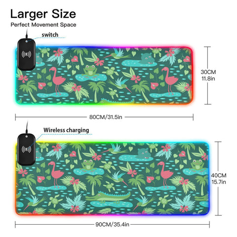 Flamingo Turtle Wireless Charging Mouse Pad for Mobile Phone Extra Large Gaming Mousepad with 13 Lighting Modes Mouse Mat for Gaming MacBook PC Laptop Desk Home Office