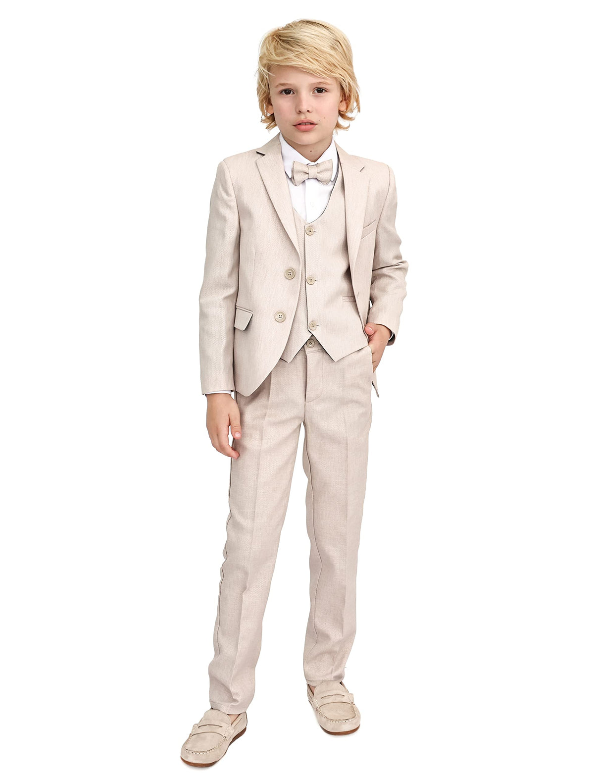 Lilax Boys Formal Suit 5 Piece Outfit Dresswear Suit Set 14 Years Beige