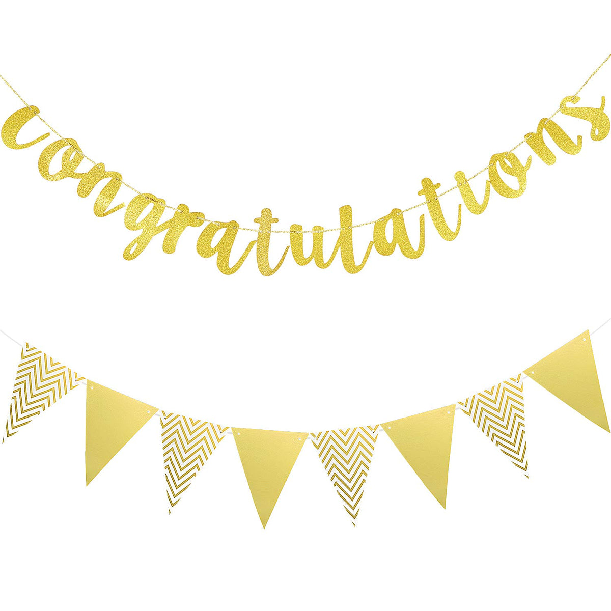 Boao 2 Pieces 2024 Gold Congratulations Graduation Banner Triangle Flag Banner Vintage Glitter Congratulations Banner Pennant for Wedding Shower Ceremony Retirement Party Supplies