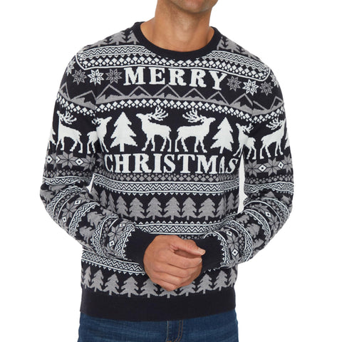 NOROZE Men's Christmas Jumpers | Knitted Santa Reindeer Snowman Merry Christmas Tree Fairisle Crew Neck Long Sleeves Pullover Top Winter Sweater Unisex Xmas Jumper