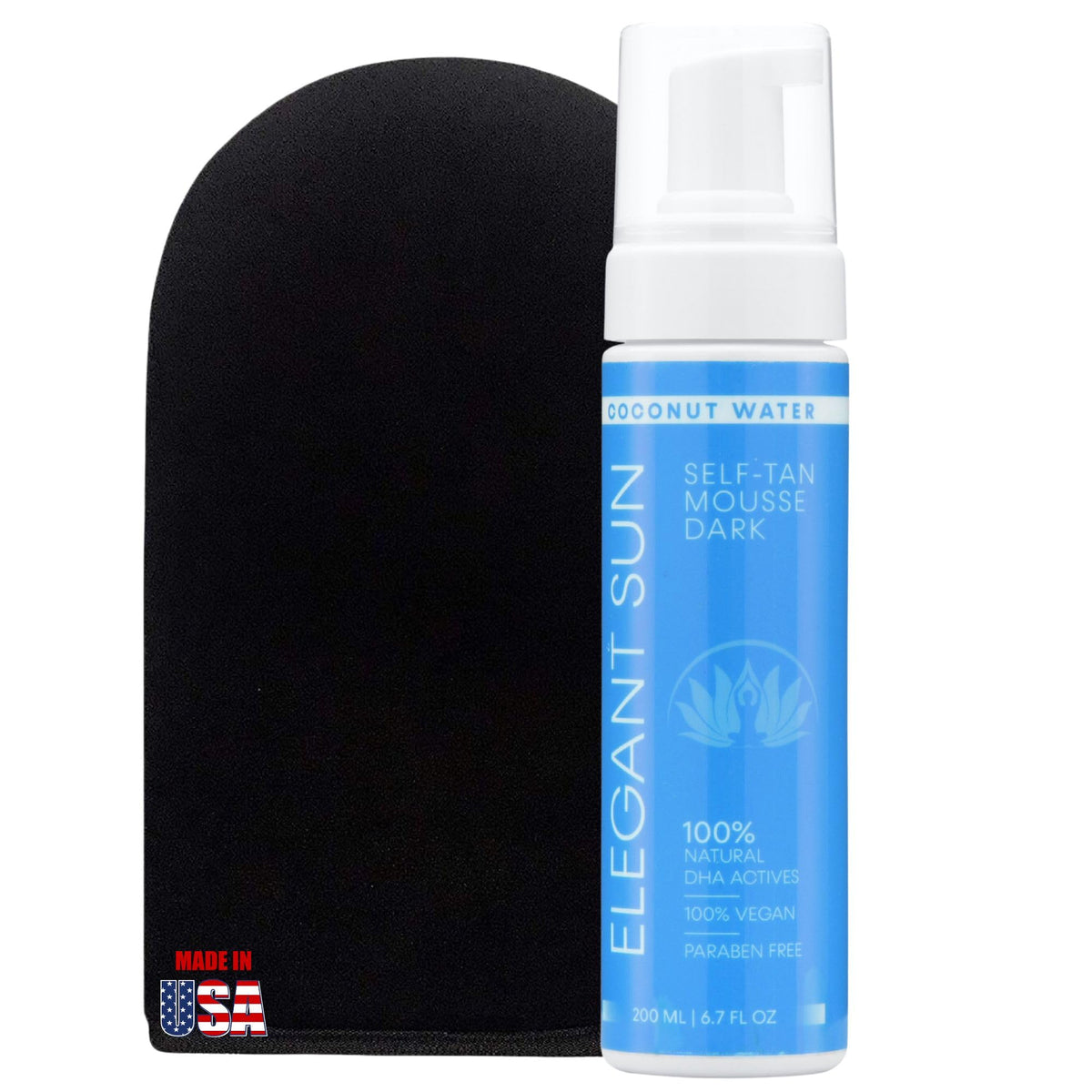 Self Tanner Mousse with Self Tanning Mitt, Coconut Water Tanning Mousse, Fake Tan Sunless Foam, Flawless Sunless Tanner without the Odor, Vegan, Paraben Free, by Elegant Sun