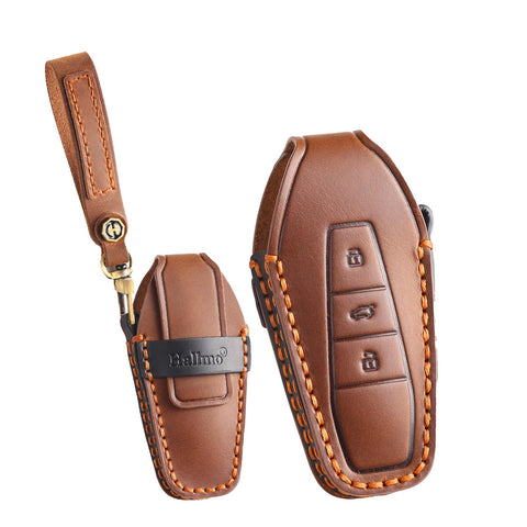 ontto Car key cover fit for Chery Icar 03 AIQAR EQ7 EQ5 EQ3 JAECOO J6 J7 J8 handmade Leather key case holder keyring key chain Smart Shell protector Accessories 3 buttons Brown
