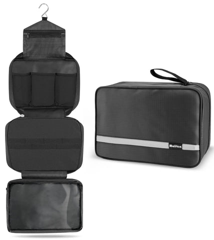 Maliton Travel Toiletry Bag, Large Hanging Toiletry Bag, Foldable Travel Bag with 4 Compartments, Waterproof Wash Bag for Business Trip, Vacation and Bathroom for Makeup Bag & Shower Bag?Black?