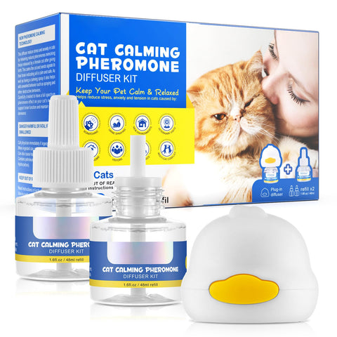 FRDUGA Cat Calming Pheromone Diffuser?Enhanced Cat Calming Diffuser Kit for Cat Anxiety Relief, 2 in 1 Cat Calming Starter Kit (Diffuser Head + 48ml Vial) for 30 Days Use (2 Packs)