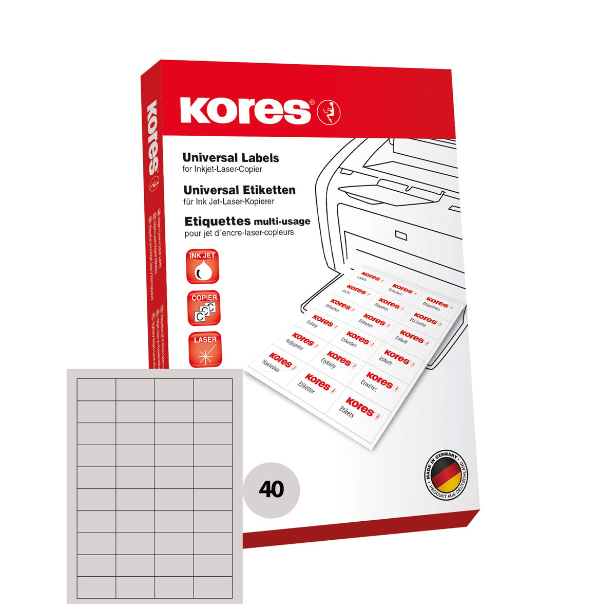 Kores L5229 5.25 x 2.97 cm A4 Universal Printer Labels - White (Pack of 100 Sheets)