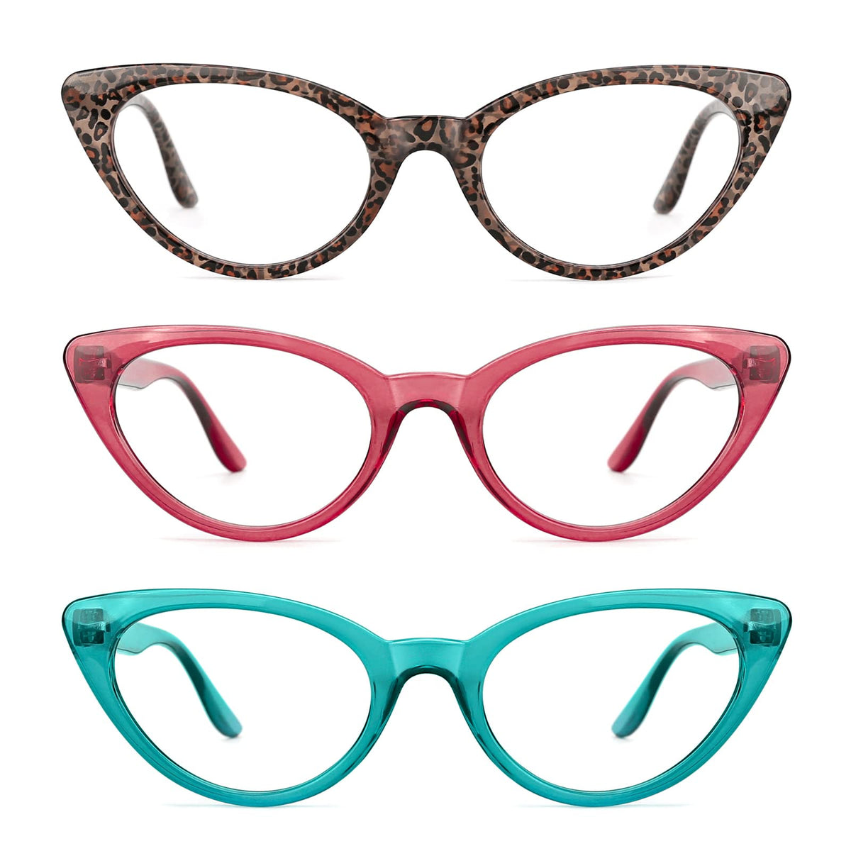 TIJN 3Pack Retro Cat Eye Reading Glasses Readers for Women Blue Light Blocking Cateye Eyeglasses Reader(1.0)