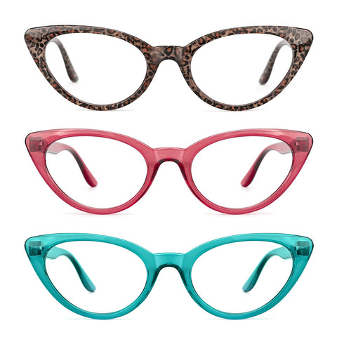 TIJN 3Pack Retro Cat Eye Reading Glasses Readers for Women Blue Light Blocking Cateye Eyeglasses Reader(1.0)