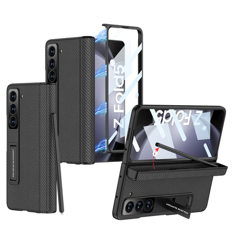 XIMAND for Samsung Galaxy Z Fold 5 Case with Magnetic Hinge Protection & Built-in Front Screen and Kicstand,Hidden S-Pen Slot and Frosted Slim Texture Case.(Stripe)