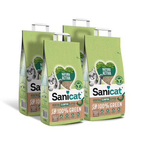 Sanicat - 100% Green Active Natural Clumping Vegetable Litter | High absorption and naturally forms clumps | Recycled, biodegradable, and compostable product | 4x2,5 kg capacity.